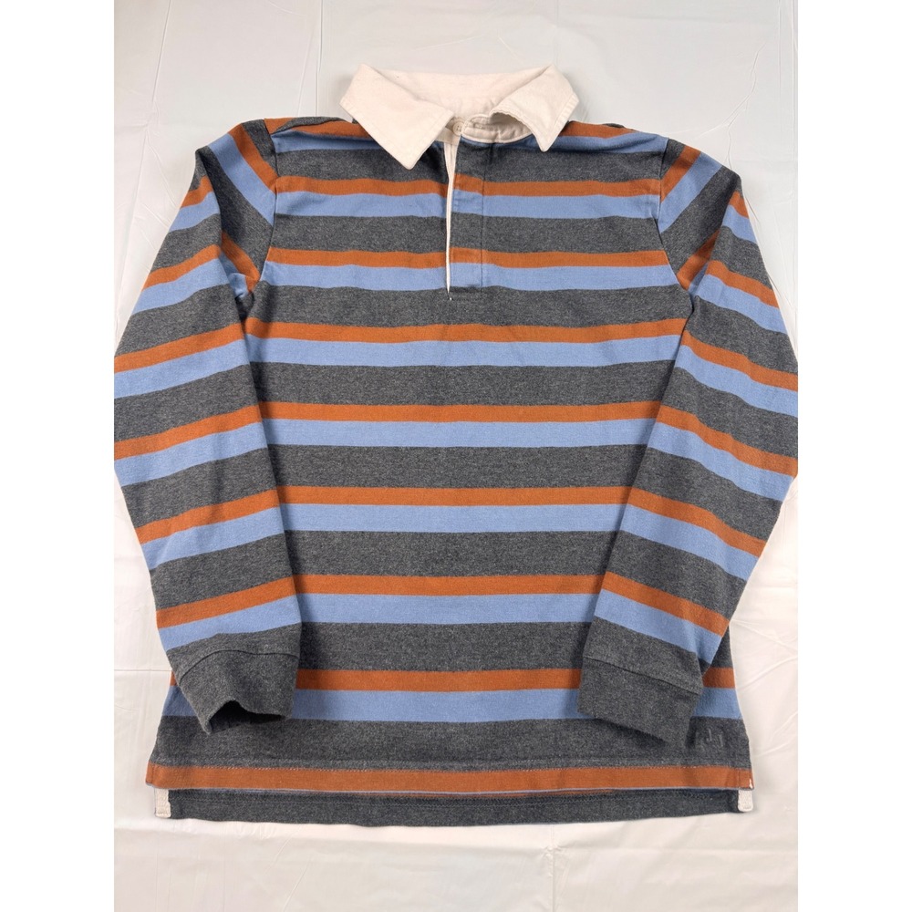 Janie and Jack Boys Grey Blue Orange Striped Rugby Shirt Size 10 Long Sleeve